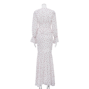 Completo Elegante Estivo da Donna Due Pezzi: Blusa a Maniche Lunghe in Chiffon Floreale con Spalline Imbottite e Gonna Lunga a Vita Alta - Collezione 2026 - Product Image 5