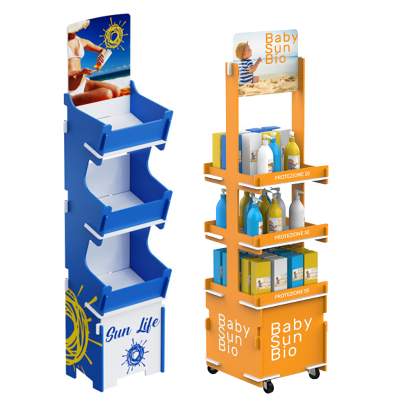 Customizable Carton-Packed Floor Display Stand for Plywood Wood Skincare Products and Baby Sunscreen for Retail Stores Shops — view 1