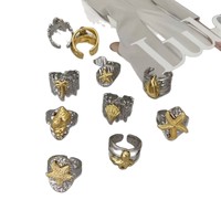 XILIANGFEIZI Produit transfrontalier très demandé Bague ouverte de luxe et tendance à l'inspiration marine avec motifs étoile de mer, coquillage et cocotier