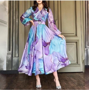 เดรสตาข่ายพิมพ์ลายขนาดใหญ่ทรงโอเวอร์ไซส์สำหรับผู้หญิง  ชุดเดรสใส่ทำงาน - Product Image 5