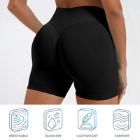 Shorts de sport et yoga sans couture pour femme 2026, en nylon uni, respirants, taille haute en V, effet froncé aux fesses, anti-squat, pour l'entraînement et le fitness