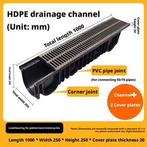 Canal de drenaje molecular de alta calidad y alta densidad de 100x25x25 cm con rejilla para sistemas de drenaje rápido en exteriores - Product Image 3