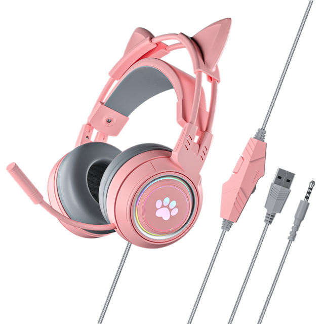 Soyto G25 Wired Gaming Computer Headset with LED Light Cute Cat Ear ODM Headphone for Gamers Kulakllk Fones De Ouvido Com Fio