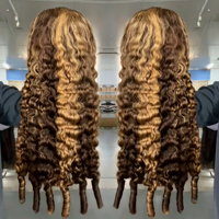 Vente Flash # Perruque de cheveux humains bouclés bruts birmans 4/27 Highlight, 26 pouces, perruque frontale en dentelle HD 13x6, nœuds pré-décolorés, pour femmes noires