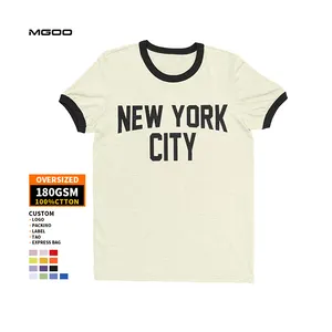 Mgoo New York City Custom Logo Printed T Shirts Custom Unisex Custom Logo Black And White Ringer Tee Shirt