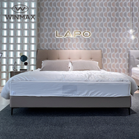 WINMAX Lit Moderne de Luxe Confortable en Cuir Capitonnée, Taille King/Queen, Cadre en Bois de Pin et Fer, Assemblé, pour Villa, Chambre à Coucher, Garantie 1 An
