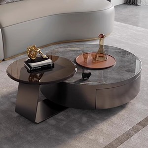 Modern <b>Round</b> Marble Coffee <b>Table</b> Set <b>With</b> Drawer <b>Storage</b> For Living Room Home Use 2026 New Style Minimalist Design - Product Image 2