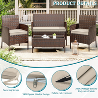 Ensemble de salon de jardin 4 pièces en rotin PE résistant aux intempéries avec housses de coussin lavables pour les loisirs en extérieur