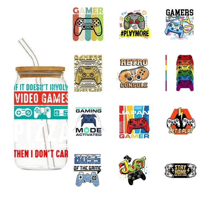 LETOP Video Gamer Transfers Sticker 16Oz Designer Uv Dtf Cup Wraps