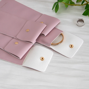 7*22cm Unique Thick PU Leather Jewelry <b>Gift</b> Storage Pouch <b>Envelope</b> Snap Button Watch Package Necklace Container with Gold Button - Product Image 6