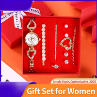 Coffret Cadeau Saint-Valentin pour Petite Amie : Montre à Quartz, Pince à Cheveux Perle, Boucles d'Oreilles et Collier – Boîte Cadeau Créative