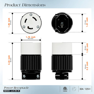 Prise de courant verrouillable NEMA L5-30R(L5-30C) 30A 125V homologuée ETL, prise femelle pour générateur, 2 pôles, 3 fils, prise industrielle verrouillable - Product Image 4