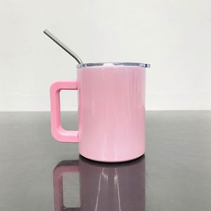 Gobelet isotherme à double paroi en acier inoxydable de 10 oz, couleur macaron scintillante, avec paille métallique et couvercle magnétique, pour sublimation, USA - Product Image 4