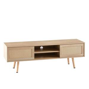 Meuble TV en bois massif 55,12 pouces avec étagère réglable, style ferme, console de rangement pour salon - Product Image 6