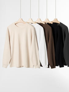 Fall/Winter 100% Cotton 300g Loose Fit Solid Color <b>Long</b> <b>Sleeve</b> Anti-pilling Jersey Fabric Men's Crewneck <b>T</b>-<b>Shirt</b> - Product Image 1