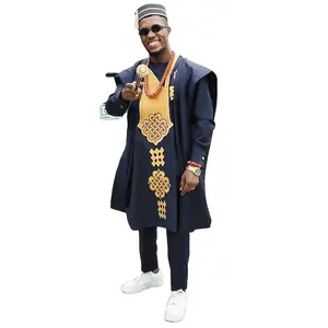 2024 nouveau Design tenues africaines pour hommes broderie 3 pièces ensembles Eid Mubarek Dashiki costumes mode tenue africaine