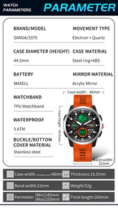 Reloj Deportivo SANDA 3379 para Hombre, Analógico-Digital, Correa de TPU, 44.5mm, Resistente al Agua, Cronógrafo, Alarma, Retroiluminación, Luminoso, Múltiples Zonas Horarias - Product Image 2