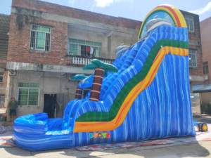 Toptan ticari parlak mavi açık su kaydırağı çift şeritli su kaydırağı yunus çocuklar ve yetişkinler için şişme su kaydırağı - Product Image 3