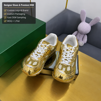 Sneakers en maille dorée métallique de luxe de haute qualité pour hommes et femmes, chaussures de marche printemps-été, nouveauté