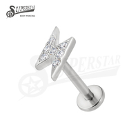 SUPERSTAR ASTM F136 Titane sans filetage à enfiler, serti de zircone cubique en forme d'éclair, pour piercing labret et lèvre