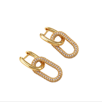 Boucles d'oreilles créoles en zircon micro-pavé plaqué or 18 carats pour femme, usage quotidien, luxe, maillons géométriques Ganku, vente en gros