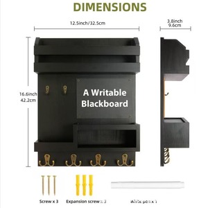 Wall Mounted Mail And Key Organizer With <b>Shelves</b> And <b>Hooks</b> For Entryway Storage Home Decor - Product Image 4