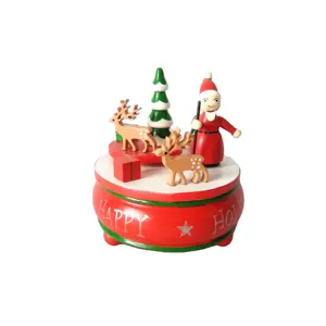 Мини деревянная вращающаяся Рождественская Музыкальная шкатулка с Санта-Клаусом