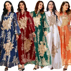 Thanh Lịch Hồi Giáo Dài Ăn Mặc Phụ Nữ Abaya Thêu Phụ Nữ Mới Mô Hình Sang Trọng Đảng Gowns Trong Arab Hồi Giáo Dubai Áo Kaftan Quần Áo