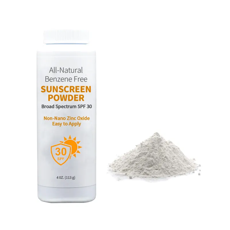 Protector solar de marca blanca, protector solar SPF 30 natural sin benceno, óxido de zinc no nano, protector solar en polvo