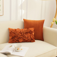 Housse de coussin décorative 3D romantique stéréo en mousseline de soie rose fleur taie d'oreiller carrée solide pour canapé chambre voiture 18x18 pouces 45x45 cm