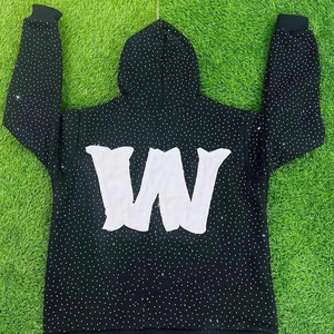 Felpa con Cappuccio DCY con Zip e Strass, Felpe di Design Personalizzate in Cotone, Felpe da Uomo Nere con Zip Integrale, Streetwear per Uomo - Product Image 3