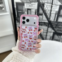Coque de téléphone antichoc à motif floral girly avec incrustation de diamants et bordure en PC imprimé époxy, très vendue pour iPhone 17 PRO/18 PRO
