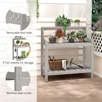 Banc de jardinage noir, table de travail de jardin, capacité de 360 lb, grain de bois HDPS, 3 niveaux, crochets amovibles pour patio, jardin, cour