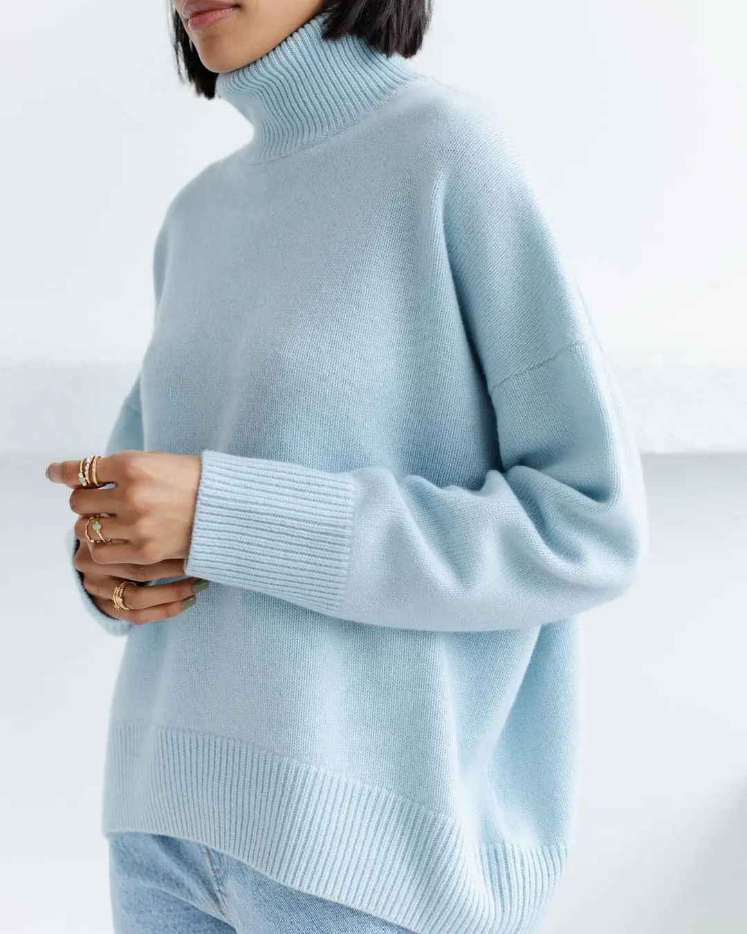 Custom Cashmere Women's Turtleneck Top Pullover Winter Knit High turtle neck thick warm Polyester Cotton Wool Sweater