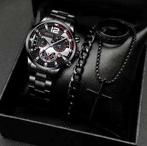 Wholesale Alloy Fashion Stainless Steel Bracelet Cross Necklace Jewelry <strong>Set</strong> Classic Boy Gold <strong>Geneva</strong> Quartz <strong>Watches</strong> <strong>Set</strong> for Men - Product Image 2