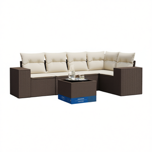 Conjunto de Sofás Modulares de Jardín Fuglejordin de Ratán PE Marrón, Muebles de Exterior de Diseño Elegante con Cojines de Espuma de Alta Densidad - Product Image 1