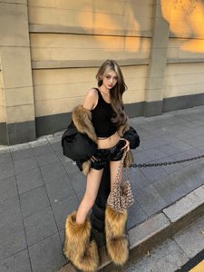Manteaux d'hiver moelleux et chauds pour femmes, style streetwear personnalisé, manches longues, col court sans col, vestes noires tendance, pardessus, <span class=keywords><strong>trench</strong></span>-coat - Product Image 5