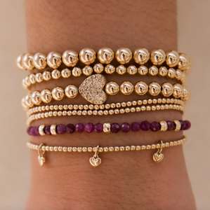 Ipoallergenico Non appannamento impermeabile pila di gioielli oro perline in acciaio inox bracciale fatto a mano bracciale elasticizzato Vintage - Product Image 5