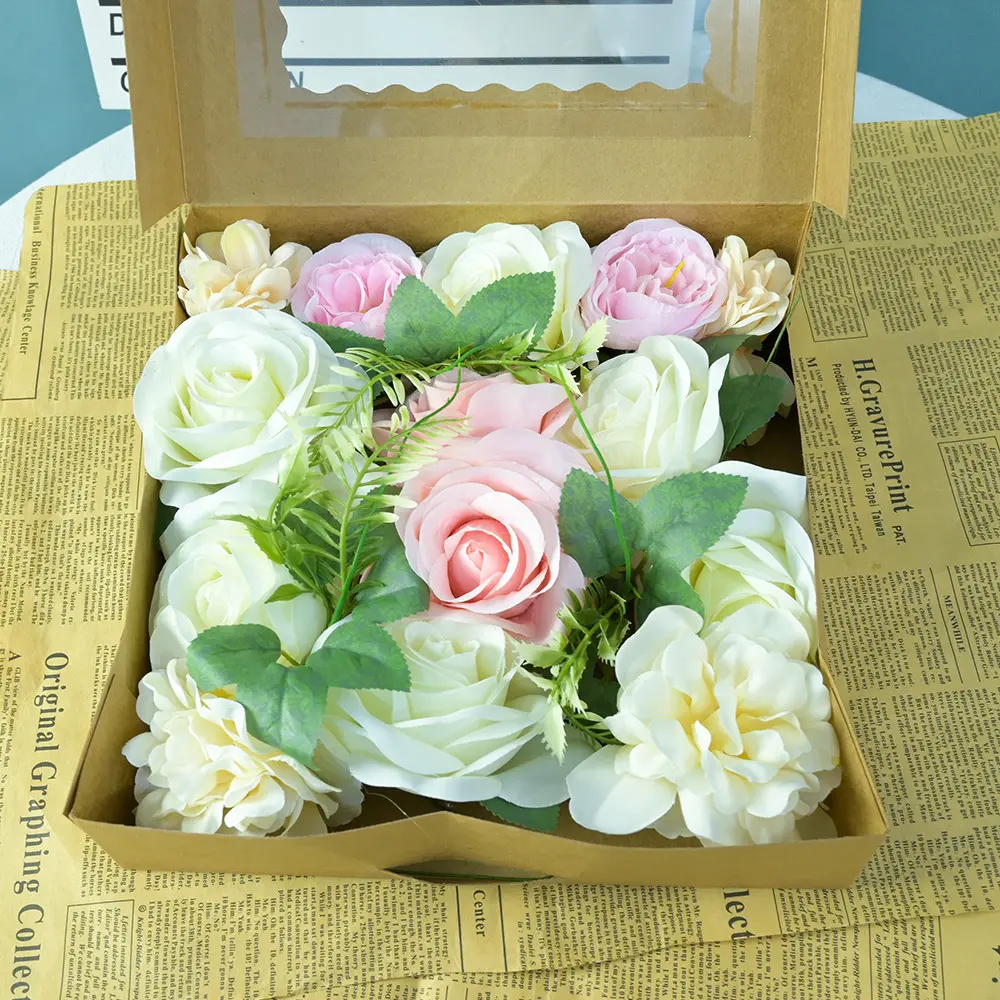 Yeni en kaliteli yapay ipek çiçek hediye kutusu düğün süslemeleri şakayık çiçek kutusu