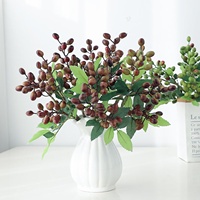 Branche d'olivier artificielle à 3 branches en tissu de soie, tige de fève d'acacia, décoration de Noël, mariage, Nouvel An