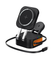 Chargeur sans fil magnétique 3-en-1 avec câble rétractable et pliable, station de charge rapide 15W pour iPhone 17, Apple Watch et AirPods