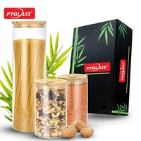 Ensemble de bocaux en verre PYGLASS pour aliments avec couvercle en bambou, emballage cadeau, hermétique, en verre borosilicate de haute qualité, pour pâtes et céréales