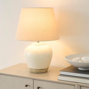 20" Sand (Light Beige) <strong>Neutral</strong> Ceramic Table <strong>Lamp</strong> with Fabric Shade Bedside Nightstand <strong>Lamp</strong> for Bedroom Living Room Entryway - Product Image 1