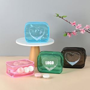 PVC Transparent <b>Makeup</b> Bag Portable Zipper Toiletry Storage <b>Case</b> Fashionable Cute Cosmetics Jelly Bag Durable Logo Travel - Product Image 1