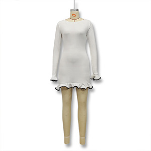<strong>Hot</strong> Women's Autumn Long Sleeve Ruffle Wave Slim Fit Dress Sexy Tight Solid Color Knit Short Dress - Product Image 5