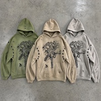 Sweat à capuche zippé surdimensionné 100 % coton épais pour homme, en molleton bouclette, délavé à l'acide, avec broderie graphique et rivets métalliques, idéal pour l'hiver