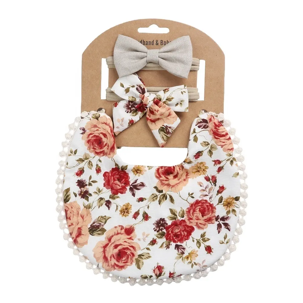 Personalizzati Unici Fatti A Mano Del Bambino reversibile di Cotone Bandana Drool Bib Con L'arco Fascia Set per le Ragazze