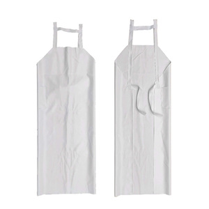 Delantal de tela tejida blanca con doble correa para el hombro, impermeable y resistente al aceite, para cocinas, fábricas de alimentos y procesamiento de mariscos. - Product Image 3