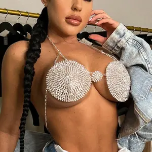 Chaîne de strass argentée sexy Chaînes de soutien-gorge rondes Chaîne de corps en cristal Bikini Accessoires de vêtements pour femmes