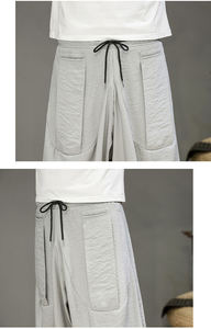 가을 폴리 에스테르 일반 빈 넥타이 다리 할란 바지 느슨한 캐주얼 플러스 사이즈 남성 조거 블루머 - Product Image 3